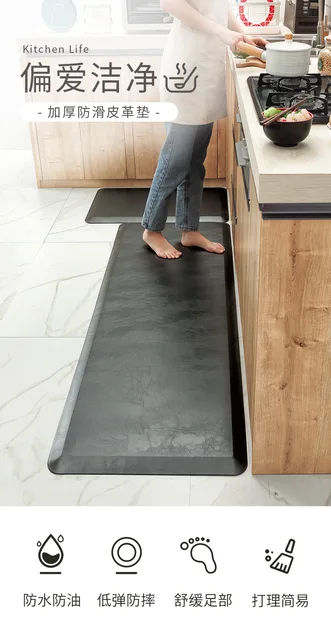 Kitchen Rugs Mats Non Slip Waterproof Padded PU Leather Floor Mats Are  Wear-Resistant Anti-Greasy Black Foot Pad PVC Air Cushion - AliExpress