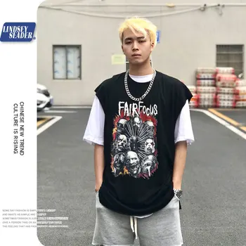 

Japanese Style Skull Printed Tank Tops Wide Shoulder Men Summer Harajuku Hip Hop Fashion Sleeveless Vest Streetwear Waistcoat