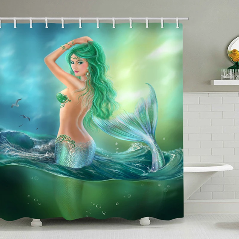

Popular Element Shower Curtain 2019 HD Printing PolyesterGreen Glitter Mermaid Shower Curtain 180x200cm One Shower Curtain