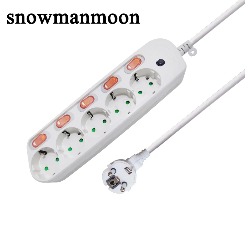

European Extension Cord Socket 5AC Socket Individual Control Double-break Switch control Home Office Multi-function Power Strip