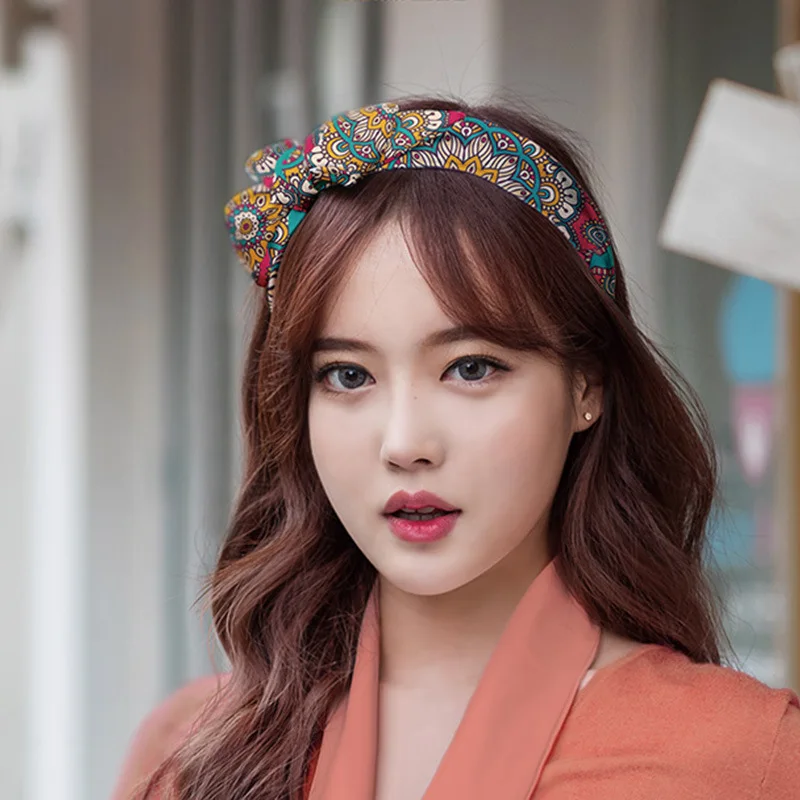 Najtaniej Kobiety Hairbands Floral wydrukowano szeroki łuk opaski do włosów czeski opaska na głowę akcesoria do włosów wysokiej jakości
