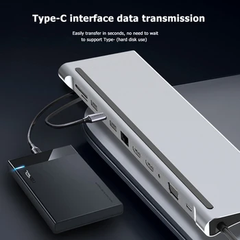 

Type-C HUB USB3.0 USB2.0 2 HDMI VGA RJ45 USB-C 3.5mm Adapters Office Caring Computer Supplies for Laptop Notebook