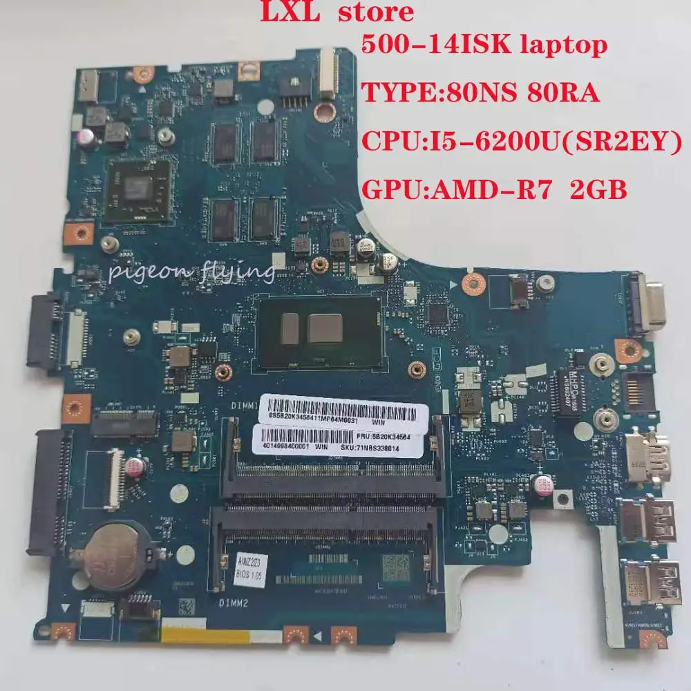 Ideal  500-14ISK motherboard Mainboard for Lenovo ideapad laptop 80NS 80RA AIWZ2/AIWZ3 LA-C851P CPU:I5-620