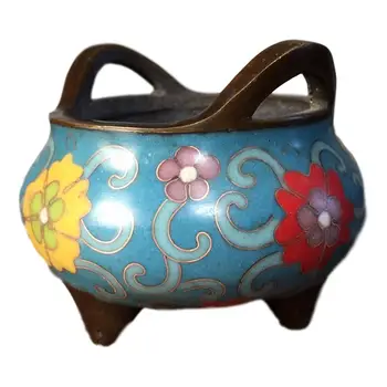 

LaoJunLu Pure Copper Cloisonne Small Flower Small Incense Burner Imitation antique bronze masterpiece collection of solitary