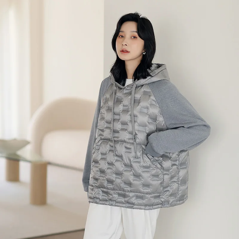 

Winter Women Casual Loose Hooded Down Top Warm Simple Fashion Down Hoodie Sweatershirt