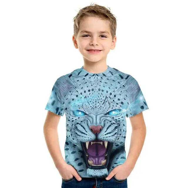 Camiseta de manga corta con estampado de lobo de leopardo de manga corta para nios y nias con estampado 3D De Len animal - Цвет: NT-746