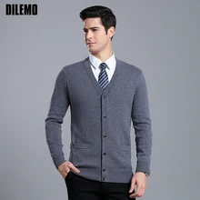 Новинка, модные брендовые мужские свитера, шерстяной кардиган с v-образным вырезом, облегающие вязаные Джемперы, теплая зимняя повседневная одежда для мужчин