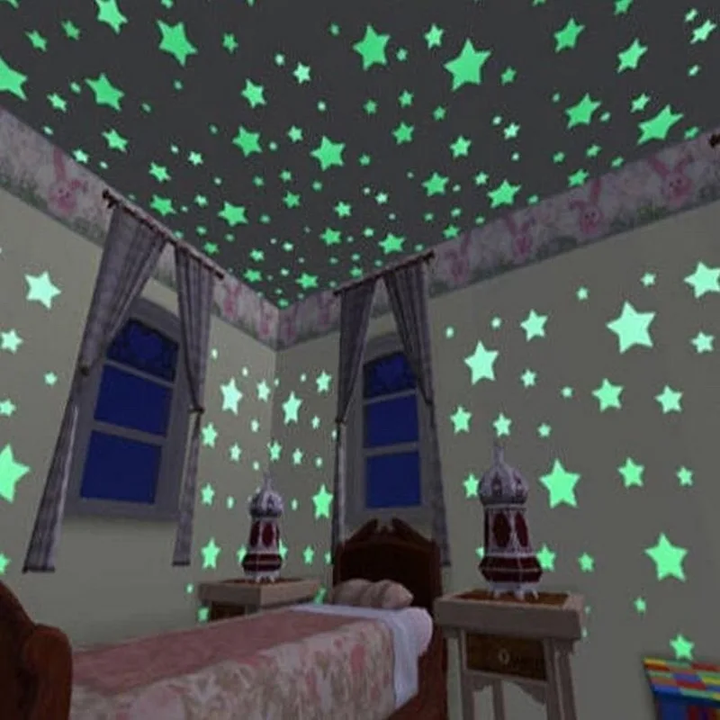 

100pcs Stars Glow Light Green Fluorescence Wall Stickers Stars Pattern For Child Room Living Room Home Decoration Poster