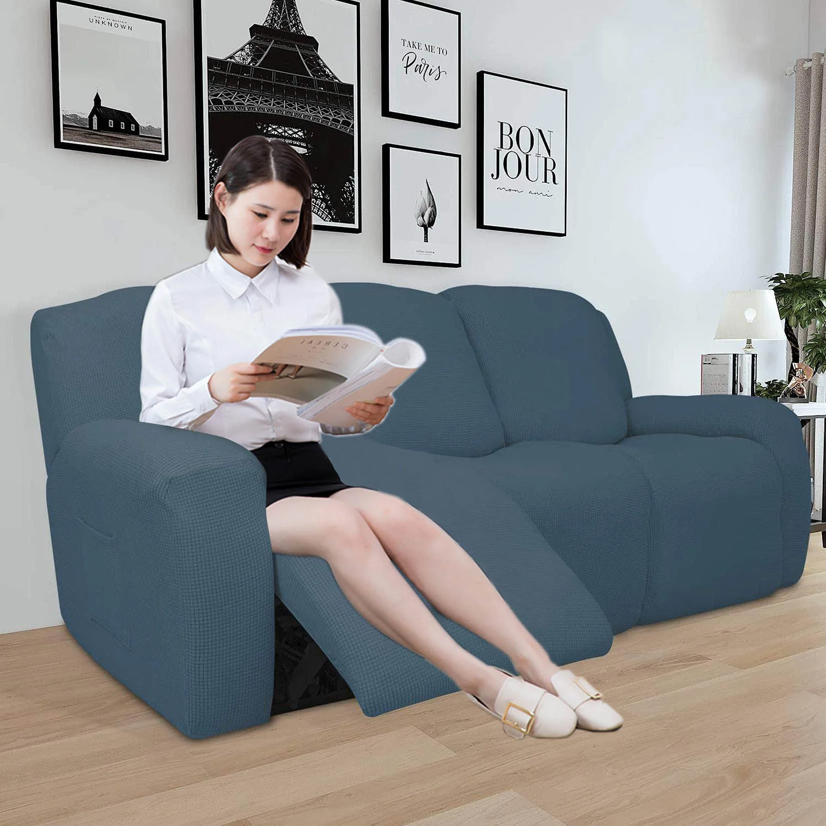 sofás reclinables fundas protectoras de muebles Hruile Juego de 2 fundas antideslizantes para reposabrazos de sillón fundas elásticas para sillones color azul 