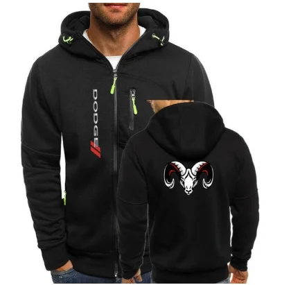 

Men's Hoodies Tracksuit Autumn Winter Drawstring Pocket Bomber Hooded Sweatshirt Long Sleeve Zip Coat for Dodge RAM Male Jacket