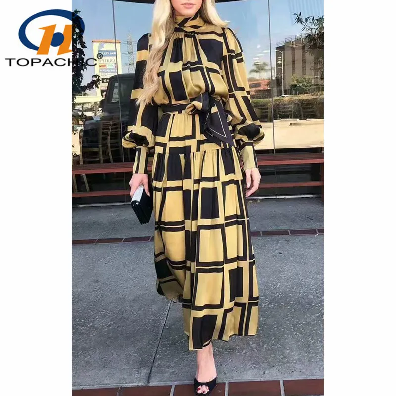 10.6 Autumn New Silk Palace Style Square Printing Color Matching Long Sleeve Turtleneck Mid-length Zim Dress
