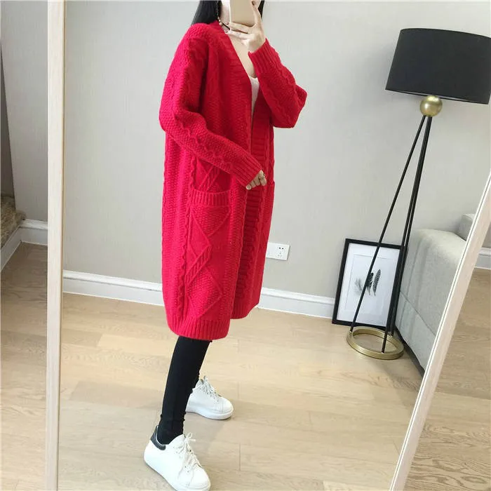 Neploe Twist Medium-long Sweater Cardigan Long Sleeve V-neck Pull Jumpers Autumn Winter Warm Knit Open Stitch Jacket 54652