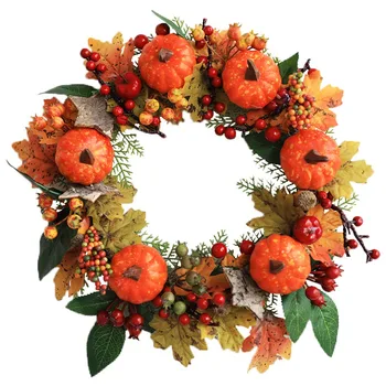 

Artificial Pumpkin Berry Wreath Autumn Harvest Maple Leaf Front Door Garland Thanksgiving Decoration Halloween Party Supplies
