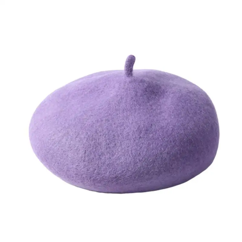 Purple Детский теплый берет, детская шляпа из шерсти, уличная зимняя шапка для девочек, Осенняя шапка для девочек 2-8 лет, наружная теплая шляпа из шерсти - Цвет: Purple