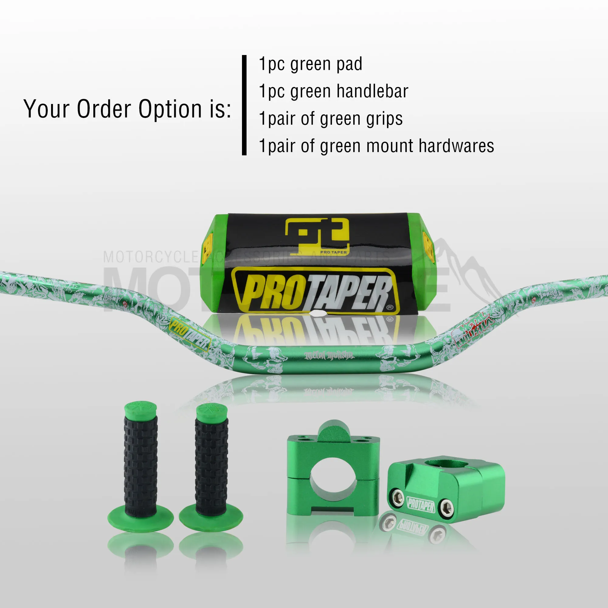 Green Full Kit Руль для Pro Taper Pack Bar 1-1/" Mulisha ручка бар колодки Захваты Pit Pro Гонки Грязь велосипед ямы мотоцикл с адаптер cnc - Цвет: Green Full Kit