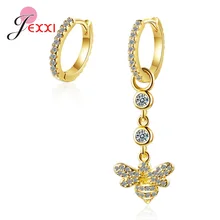 

New Arrival Asymmetric Crystal Earrings Girl Cute Bee Vintage 925 Sterling Silver Hoop Earring For Women Charming Hoops