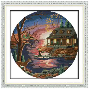 

Sunset lake villa counted 11CT 14CT DIY kit Chinese wholesale Chinese Cross Stitch embroidery needlework Sets home decor
