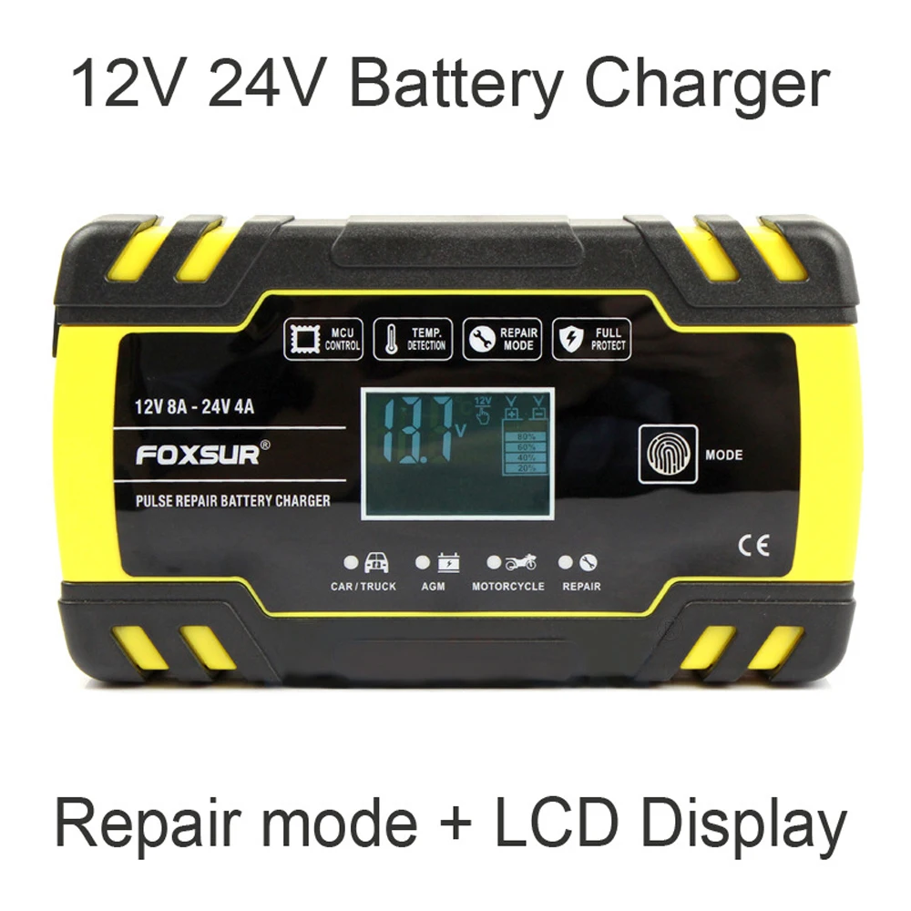 Новое обновление автомобиля Батарея Зарядное устройство 3-ступенчатый 12V 24V смарт интеллигентая(ый) ЖК-дисплей Дисплей мотоцикл грузовик автоматическая Батарея Зарядное устройство