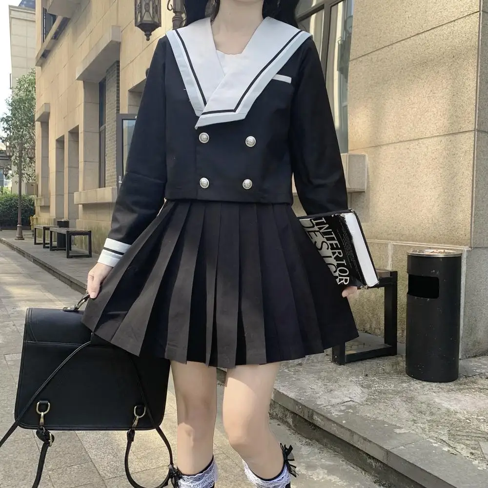 JK Uniform Winter Spring Japanese School Girls Suit Sailor Jacket Coat Top And Min Pleated Skirt Two Piece Set COS y2k Clothing |