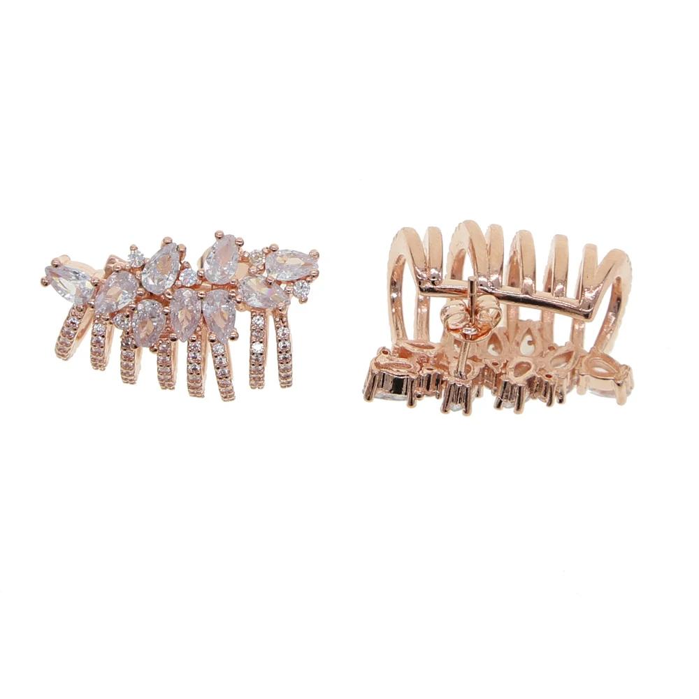 Сверкающие bling iced out Белый кубический цирконий cz ювелирные изделия серьги серебро розовое золото цвет Свадьба обручение подарок - Окраска металла: Покрытие из розового золота
