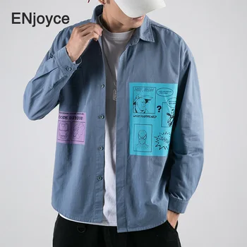 

Spring Summer Japanese Harajuku Shirts for Men Doodling Letter Print Loose Blouse Oversize Shirt Streetwear Fashion Hip Hop Tops