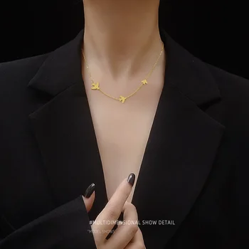 

America Magazine INS Wind Three Swallow Clavicle Chain Necklace Titanium Steel Material Plated 18K Real Gold P584