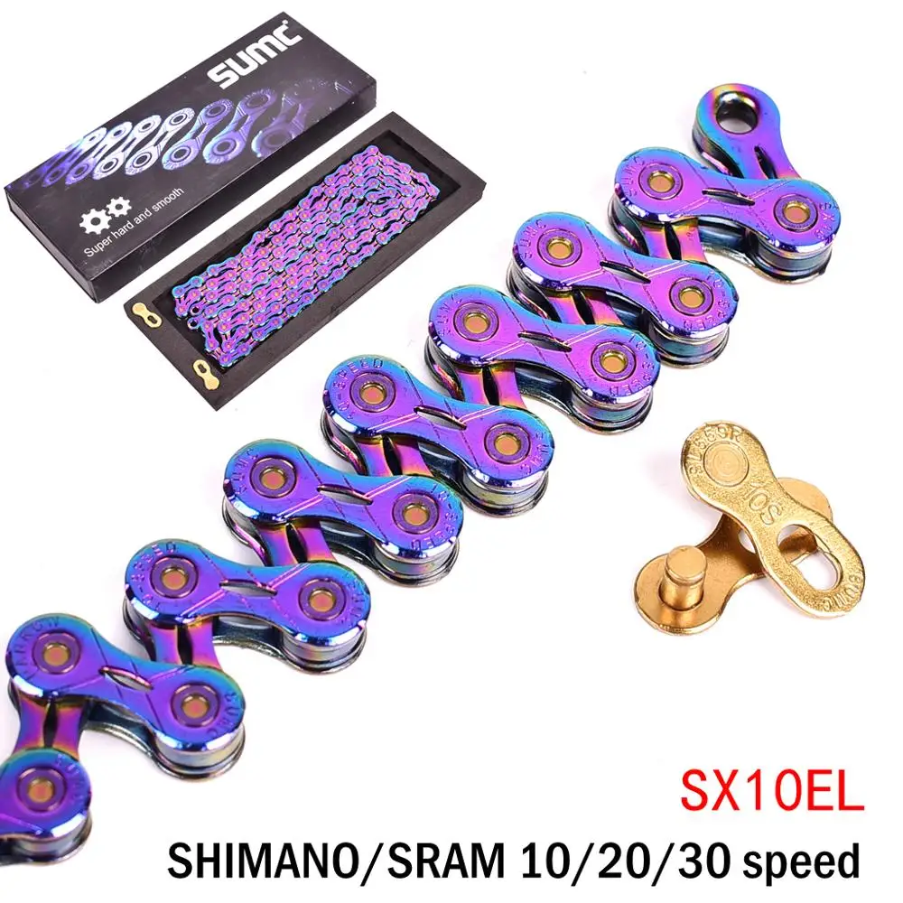 SUMC велосипедная цепь X9 X10 X11 X12 велосипедная цепь для SHIMANO 8/9/10/11/12 скоростная дорога MTB шатун 8 9 10 11 12s 116L 126L полый Oco - Цвет: SX10EL rainbow