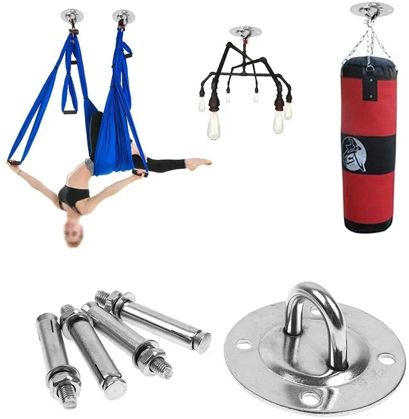 Sangle de suspension en acier inoxydable SUS 304 - Support d'ancrage -  Crochet de fixation mural/plafond pour gymnastique, sangles d'entraînement  de yoga, balançoire, sac de boxe, capacité de charge : 1000 kg 