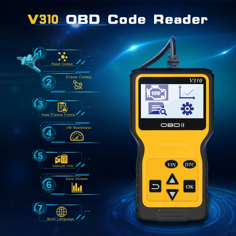 Универсальный Автомобильный сканер V310 диагностический считыватель кодов OBD OBD2 диагностический инструмент проверка скорости вращения