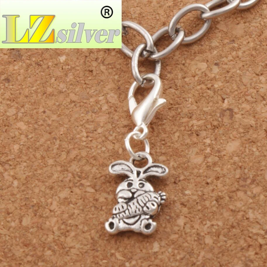 Easter Bunny Rabbit Carrot Charm Beads Clasp European Lobster Trigger Clip On 10x27.5mm 100PCS Zinc Alloy C059