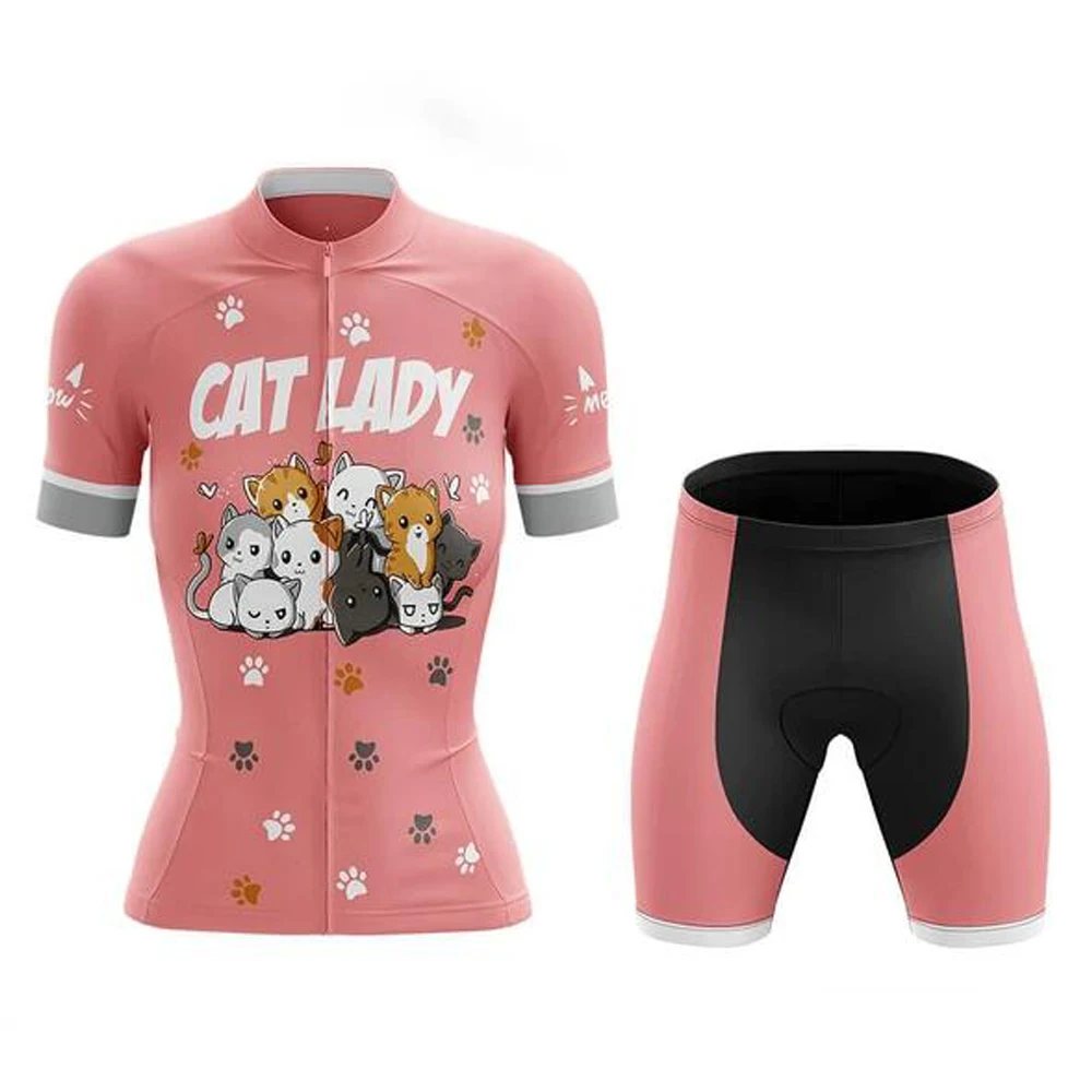 

2022 Pink Cat Women Cycling Jerseys Sets MTB Bike Cycling Clothing Breathable Mountian Bicycle Clothes Summer Bike Uniform Wear