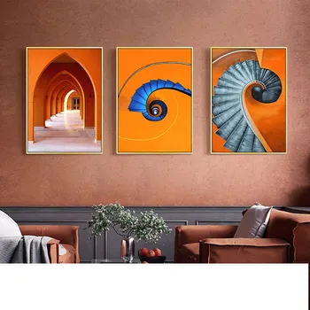 Proste Nordic Light luksusowe pomarańczowe spiralne schody wiszące obrazy światła luksusowe zdobione oprawione obrazy obrazy do sypialni tanie i dobre opinie CN (pochodzenie) Wydruki na płótnie Pojedyncze PŁÓTNO Olej Zwierząt bez ramki Nowoczesne Malowanie natryskowe