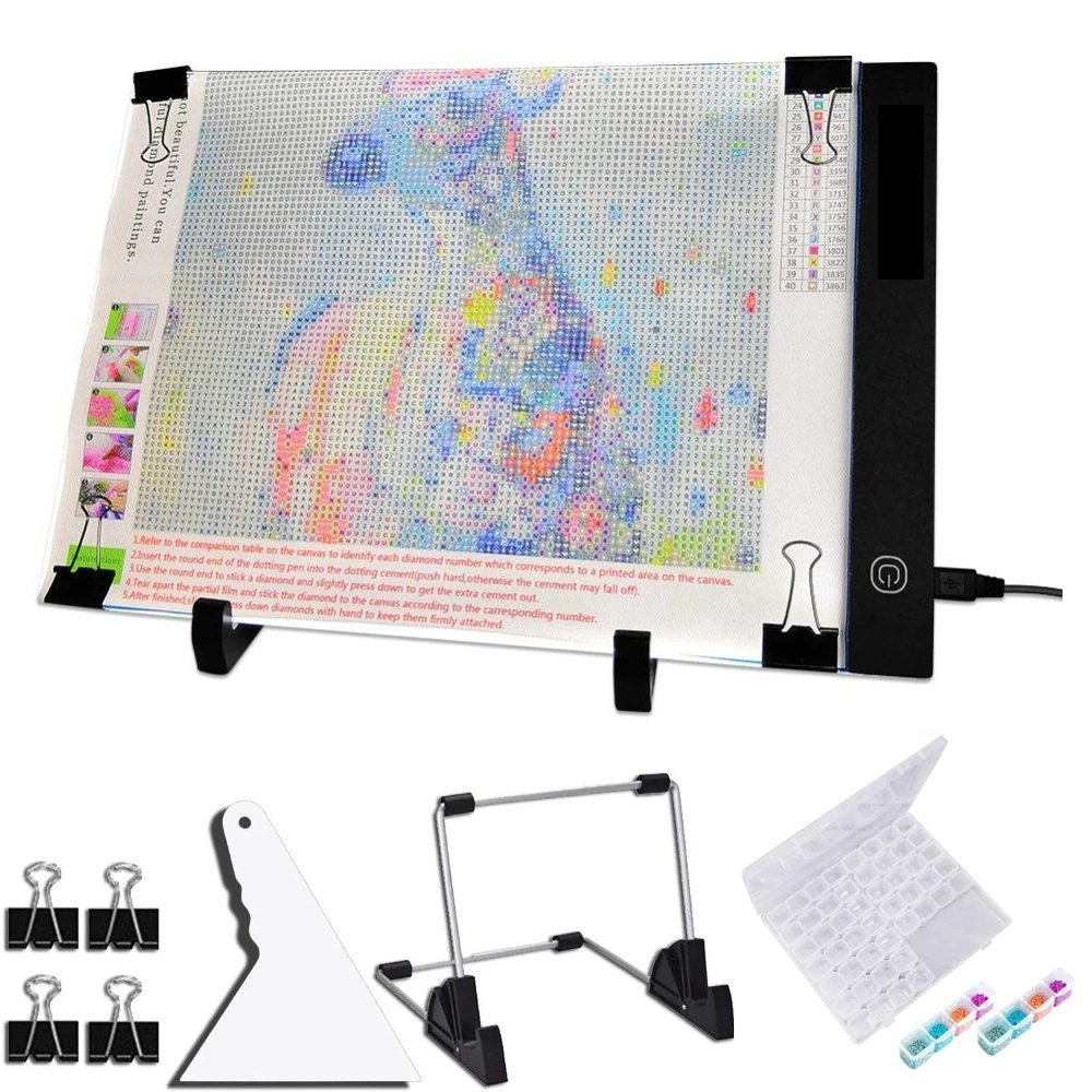 

A4 LED Light Pad for Square Diamond Painting, USB Powered Light Board Kit, Adjustable Brightness with Detachable Stand and Clips