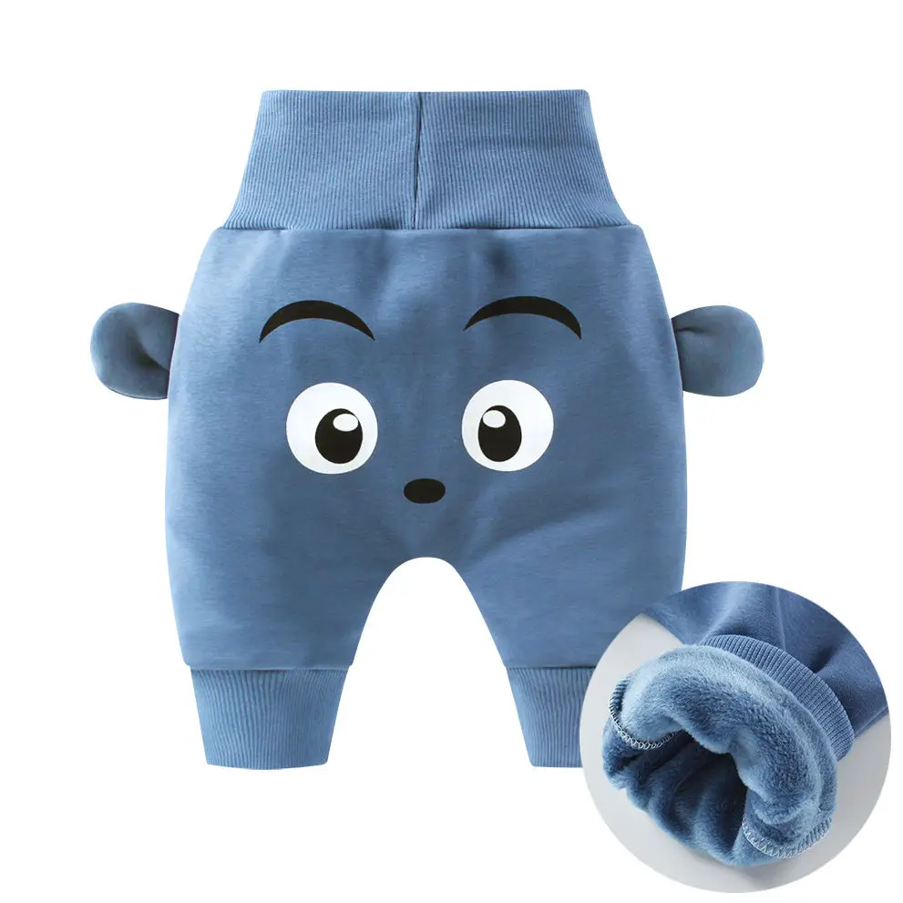 Baby Cute Pants Boys Girl Cartoon High Waist Protection Belly Children Toddler Spring Autumn Winter Newborn Warm Velvet Trousers