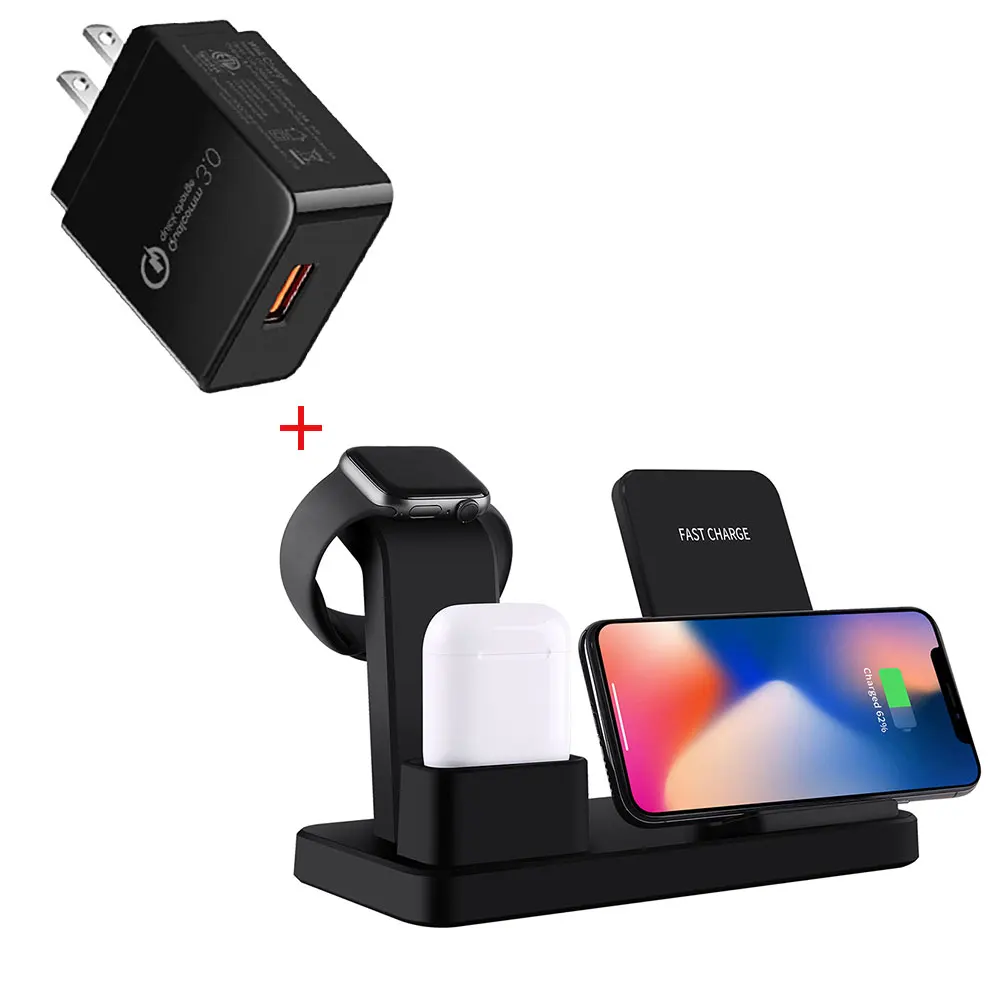 NYFundas беспроводной Qi 3 в 1 держатель телефона зарядное устройство 10 Вт для Apple Watch Series 4 3 2 Iphone XS Max XR 8 Plus X Iwatch Airpods Dock - Цвет: Black US Plug