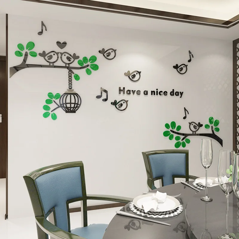 Акриловые 3D стерео наклейки на стену в виде птиц и деревьев для детской комнаты