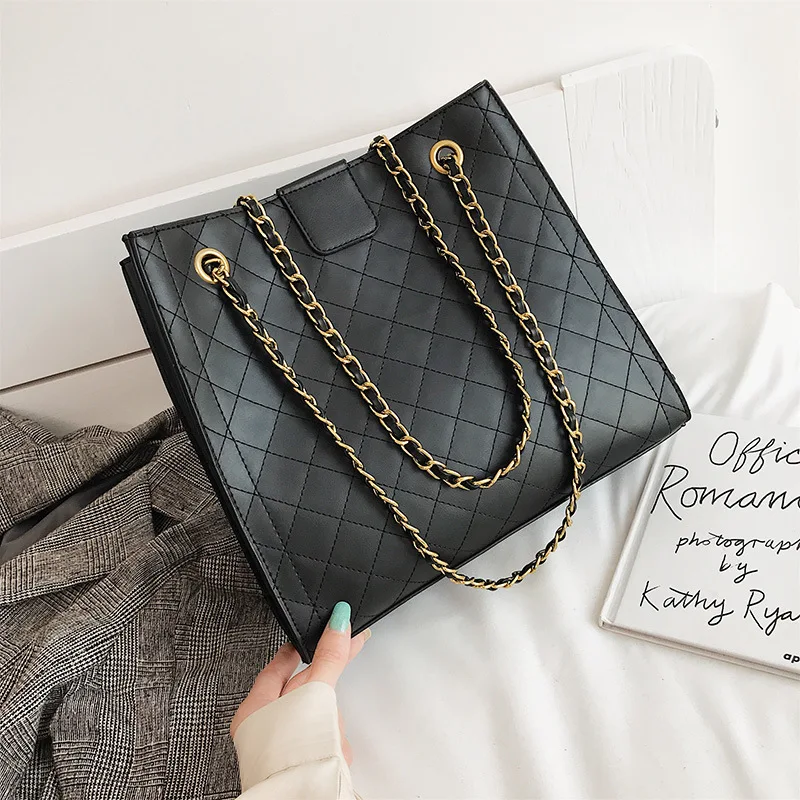 

INS Textured Rhombus Chain Tote Bag Women's 2019 New Style Fashion Korean-style Versatile Retro Shoulder Large Bag