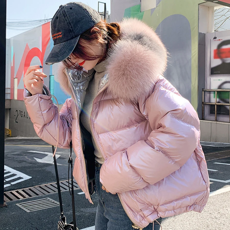 Goedkoop Dubbelzijdig Wear Fur Hooded Down Jassen Vrouwen Solide Losse Parka Jas Vrouwelijke Dikker Warme Winter Jassen Rits Casaco feminino