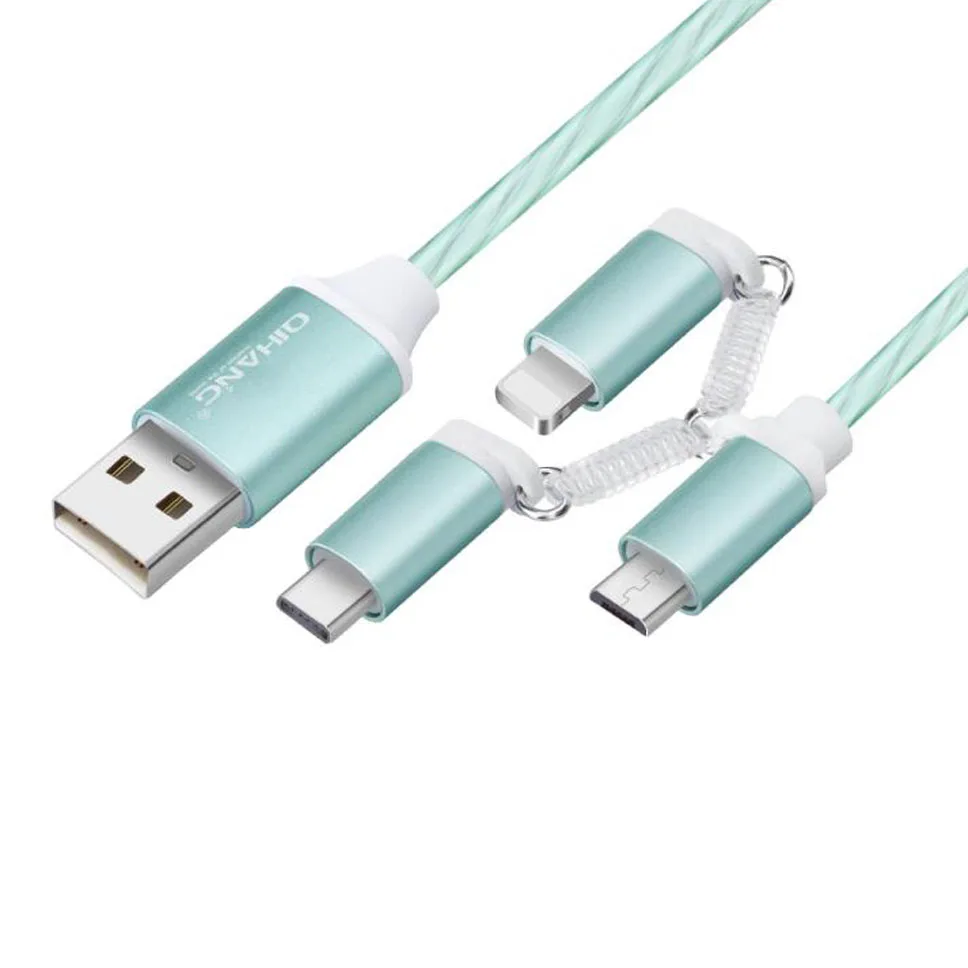 Универсальное 3-в-1 Тип C/микро USB кабель для передачи данных для Iphone X 8 Xiaomi зарядный кабель для передачи данных линии светодиодный течет светильник кабели для мобильных телефонов