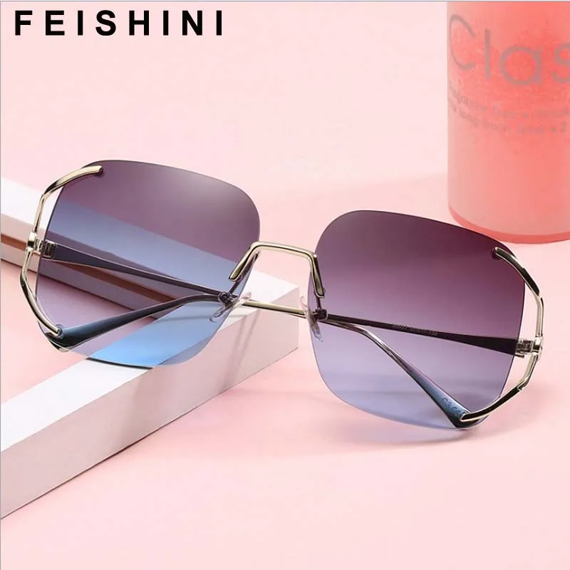 

Солнцезащитные очки FEISHINI женские, винтажные, большие, без оправы