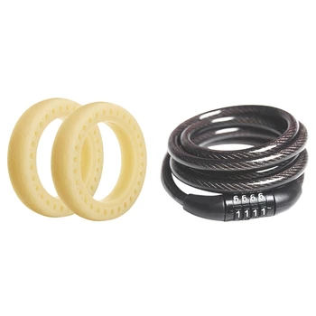 

3 Pcs for Xiaomi Mijia M365 Electric Scooter parts : 2 Pcs Blue Fluorescence Tires Tyre Solid Hole Tires & 1 Pcs Anti-Theft Cabl