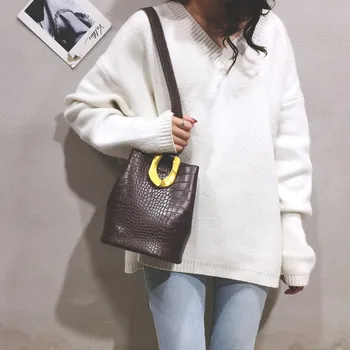 

Retro Stone Pattern Bucket Bags Women Handbag Capacity Casual Crocodile Shoulder Bag Messenger Bags Ladies PU Purse mochila