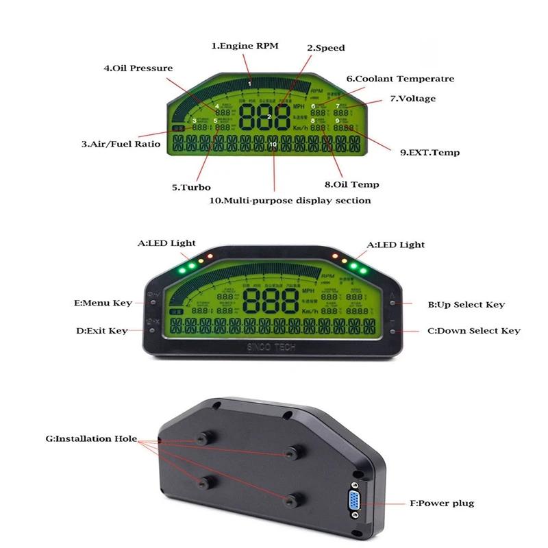 12 В Универсальный многофункциональный автомобиль гоночная приборная панель ЖК-дисплей ралли Датчик метр сенсор комплект для ралли автомобиля DO908