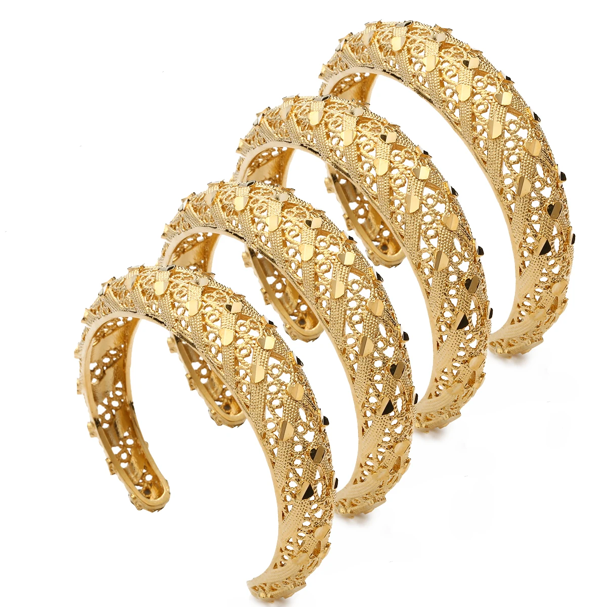 4pcs Hollow Pattern Heart Bangles Cuff Vintage Ethnic Women Ramadan Jewelry