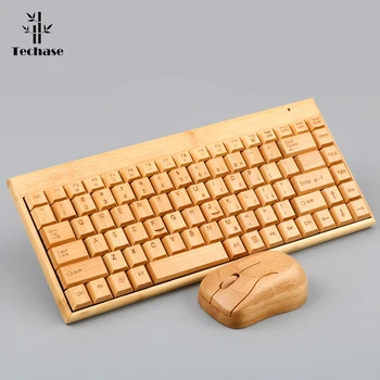 

Techase Wireless Keyboard and Mouse Combo Suit Bamboo Mini Teclado E Mouse Sem Fio Gaming Mouses For Notebook Klavye Mouse Set