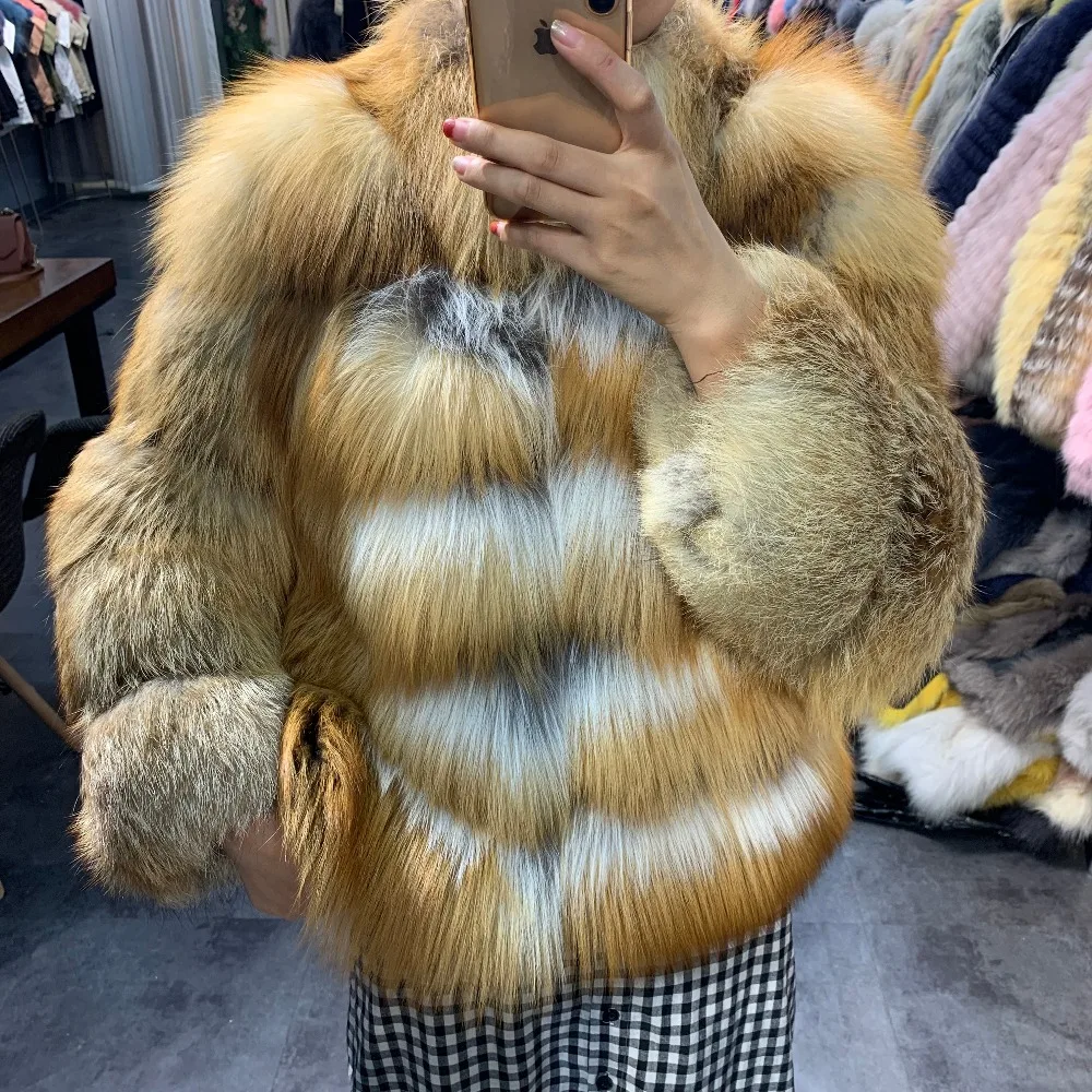 SQXR FUR Women Real Fur Coat Thick Warm Female Natural Fox Fur Jacket Outerwear coat