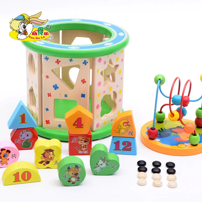 

Youdele Children'S Educational Early Childhood Bead-stringing Toy Building Blocks Stereo Geometric Shapes Wooden Toys Bead-strin