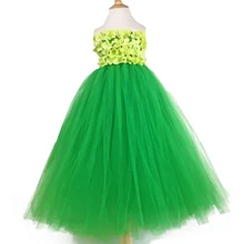 Платье-пачка с зелеными цветочными лепестками для девочек; детское платье с корсетом «кроше»; длинное бальное платье с бантом для дня рождения; Детский костюм; платье