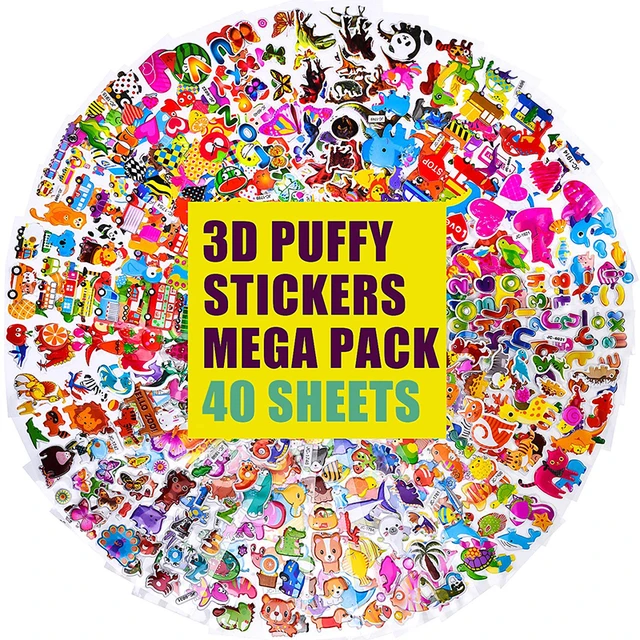 Kids Stickers 1000+, 40 Different Sheets, 3D Puffy Stickers for Kids, Bulk  Stickers for Birthday Gift, Scrapbooking, Teachers, Toddlers, Including