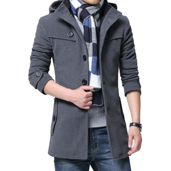 

Winter Men's Wool Coat 2020 New Fashion Middle Long Collar Cotton-padded Thick Warm Woolen Coat Male Trench Coat Overcoat
